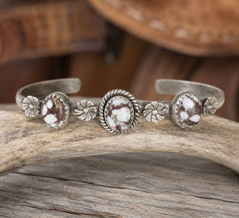 Wild Horse Stones Sterling Silver Cuff Bracelet | Western Floral Cuff
